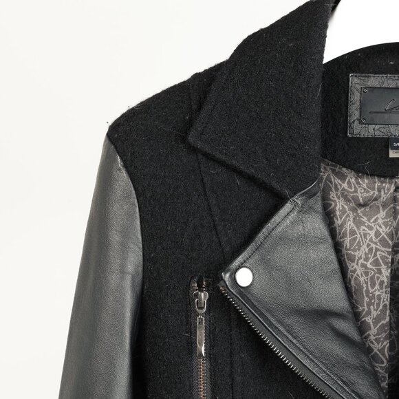 Line the Label Black Boiled Wool & Leather Moto Jacket - Picture 4 of 10